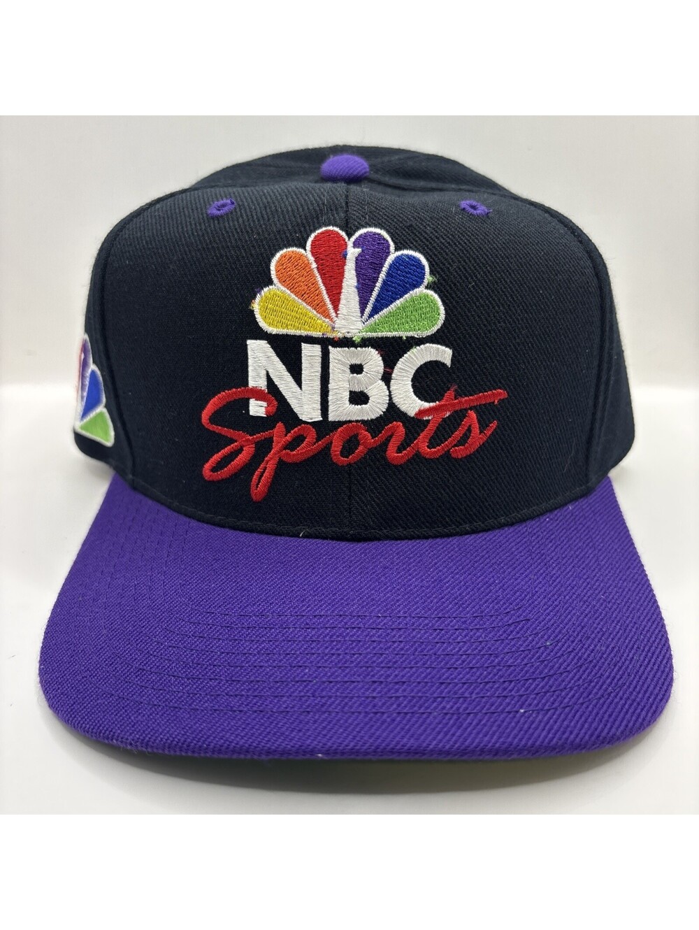 NEW 90s NBC Sports Specialties Snapback Cap Hat Wool Black / Purple